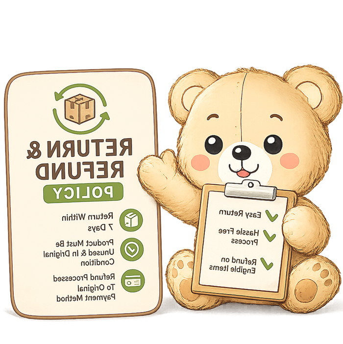 Teddy bear with return and refund board