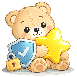 Teddy bear holding a star and shield