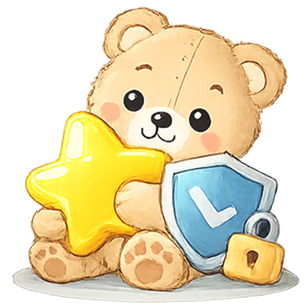 Teddy bear holding a star and shield