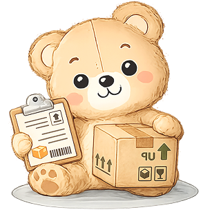 Teddy bear with shipping box
