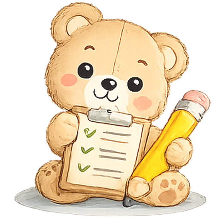 Teddy bear holding terms paper