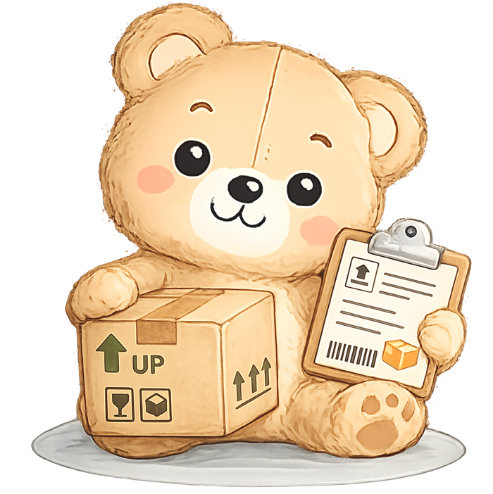 Teddy bear with shipping box