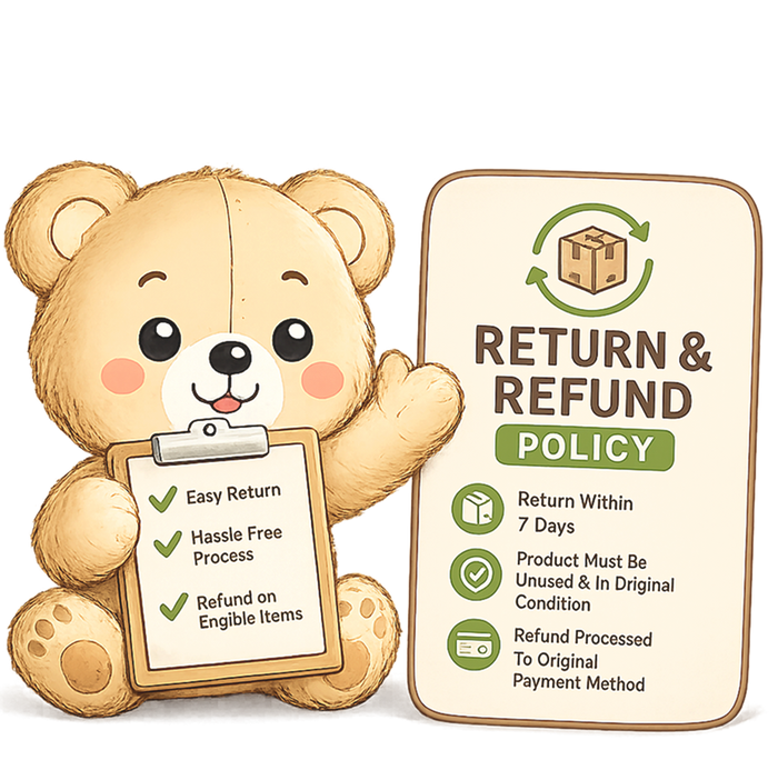 Teddy bear with return and refund board